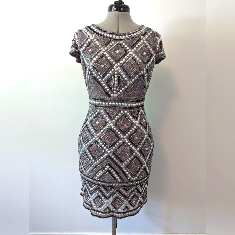 Adrianna Papell Sequin Mini Dress - Taupe, Gray